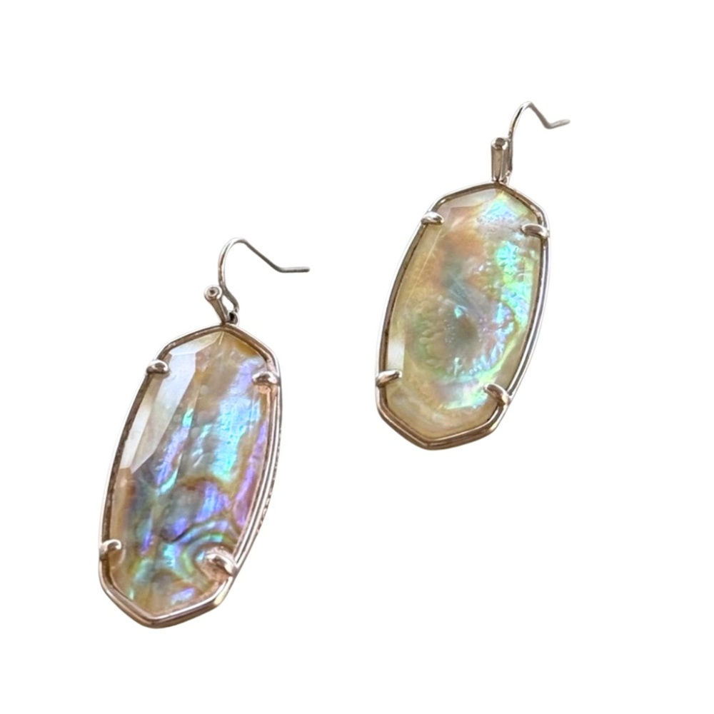 Kendra Scott Faceted Elle Silver Drop Earrings | Iridescent Abalone | Retired
